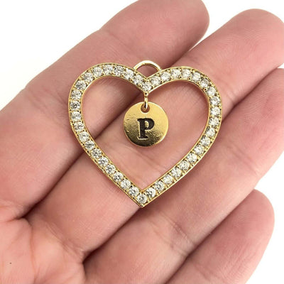 Plaqué Or 24Kt Pendentif CZ Micro Pave Coeur de Haute Qualité avec Trou Ouvert