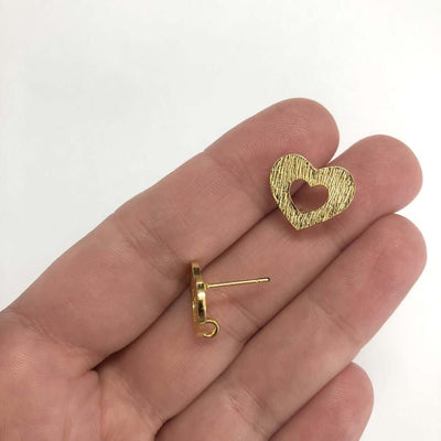 24Kt Gold Plated Brass Heart Stud Earrings, 2 pcs in a pack,