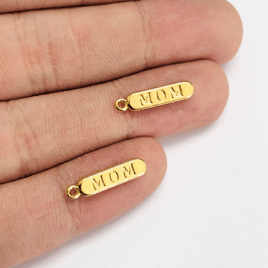 24Kt Shiny Gold Plated Brass Pill Bar Words Pendant, Words Charms, Love, Chill, Hope,Happy, Mom Charms