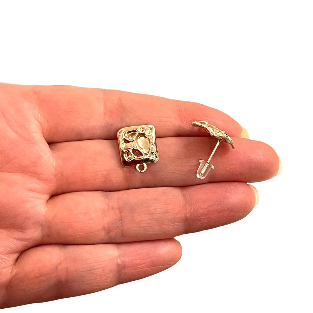Rose Gold Plated Brass Square Stud Earrings, 2 pcs in a pack,