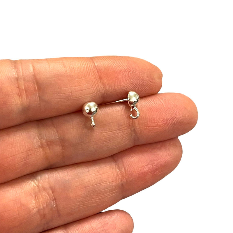 Sterling Sterling 4.5mm Ball Post Earring, 925 Sterling Silver Ball Stud Earring With Open Loop, 2 Pcs in a Pack