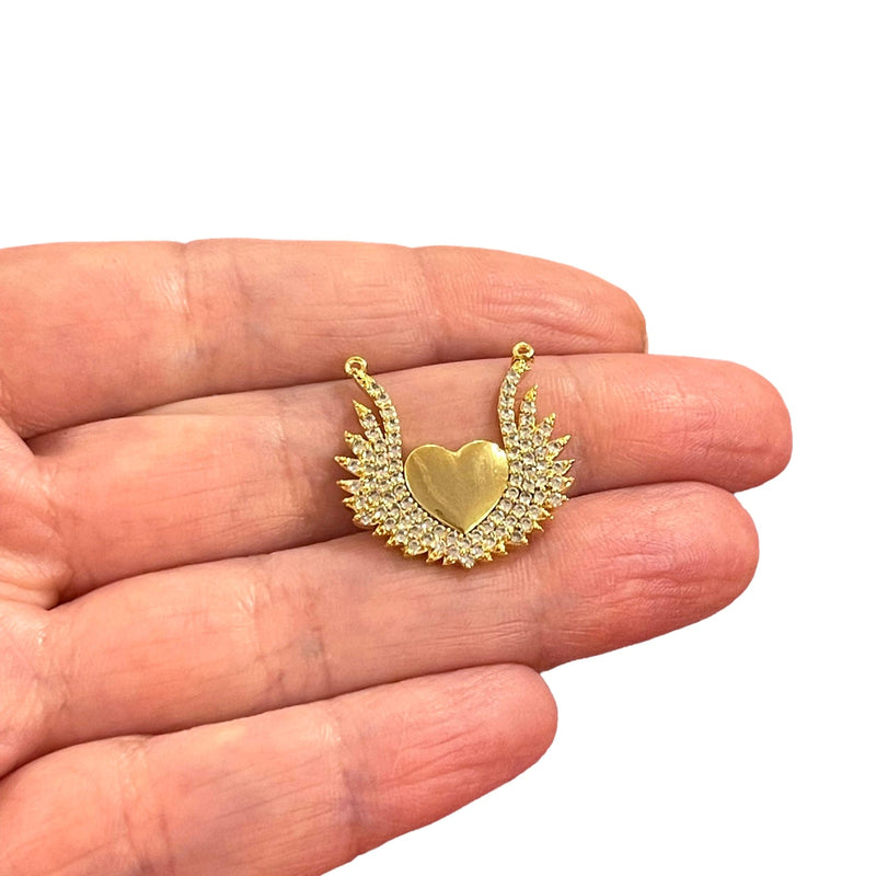 24Kt Gold Plated CZ Micro Pave Angel Wing Charm