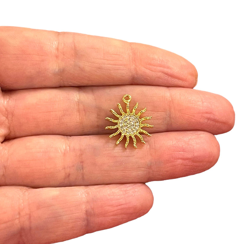 24Kt Gold Plated CZ Micro Pave Sun Charm