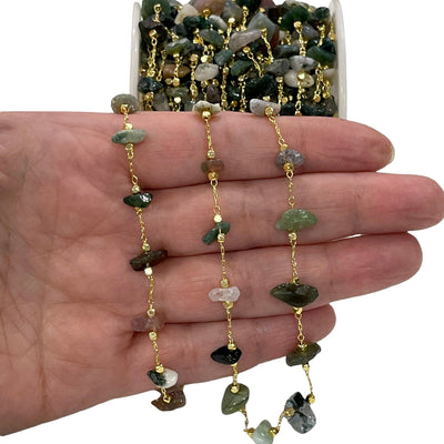 Chaîne de chapelet d'agate indienne, chaîne de pierres précieuses plaquées or 24 carats,