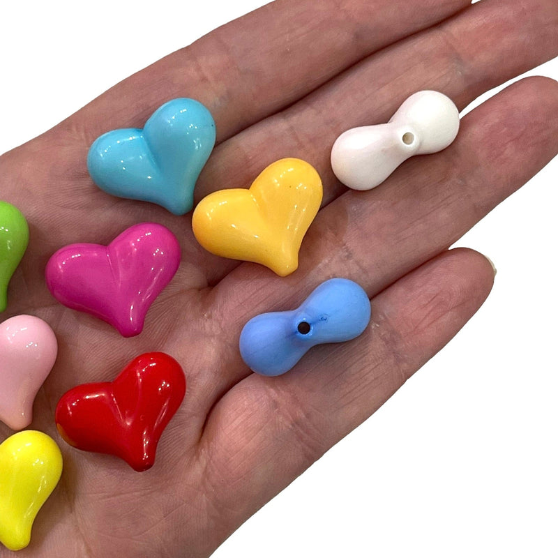 Large Acrylic Heart Charms, Vertical Hole Acrylic Hearts, Assorted 33 pcs in a pack