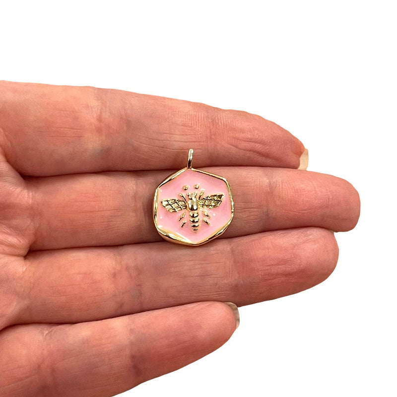 24Kt Gold Plated Pink Enamelled Bee Charm