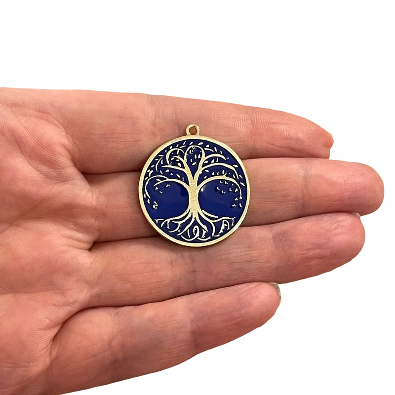 24Kt Gold Plated Brass Navy Enamelled Tree of Life Pendant