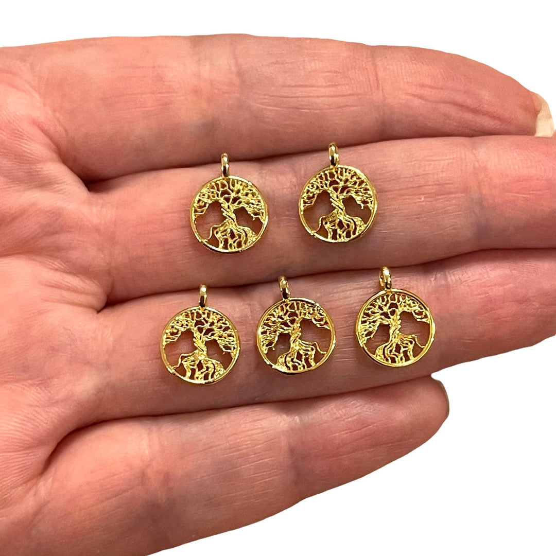 24Kt Matte Gold Plated Tree Of Life Charms, 5 pcs in a pack