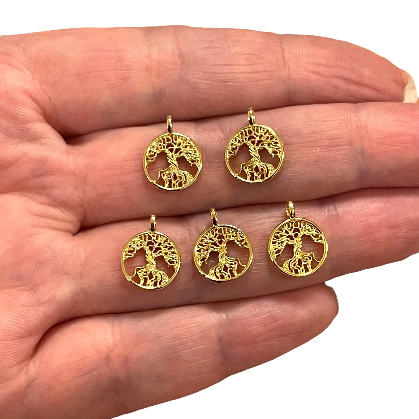 24Kt Matte Gold Plated Tree Of Life Charms, 5 pcs in a pack