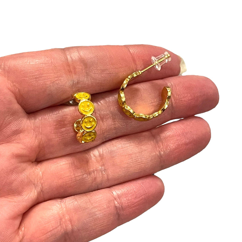 24Kt Gold Plated Yellow Enamelled Smiley Face Earrings