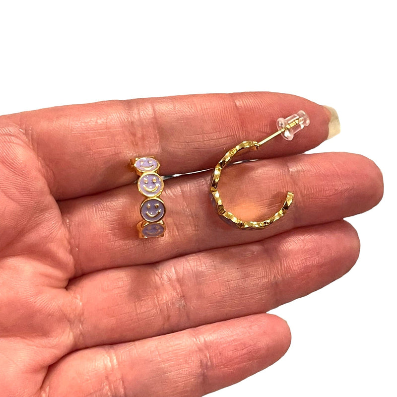 24 Karat vergoldete Flieder emaillierte Smiley-Ohrringe