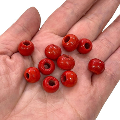 Traditional Turkish Artisan Handmade Round Glass Beads, Large Hole Glass Beads, 10 Beads in a pack