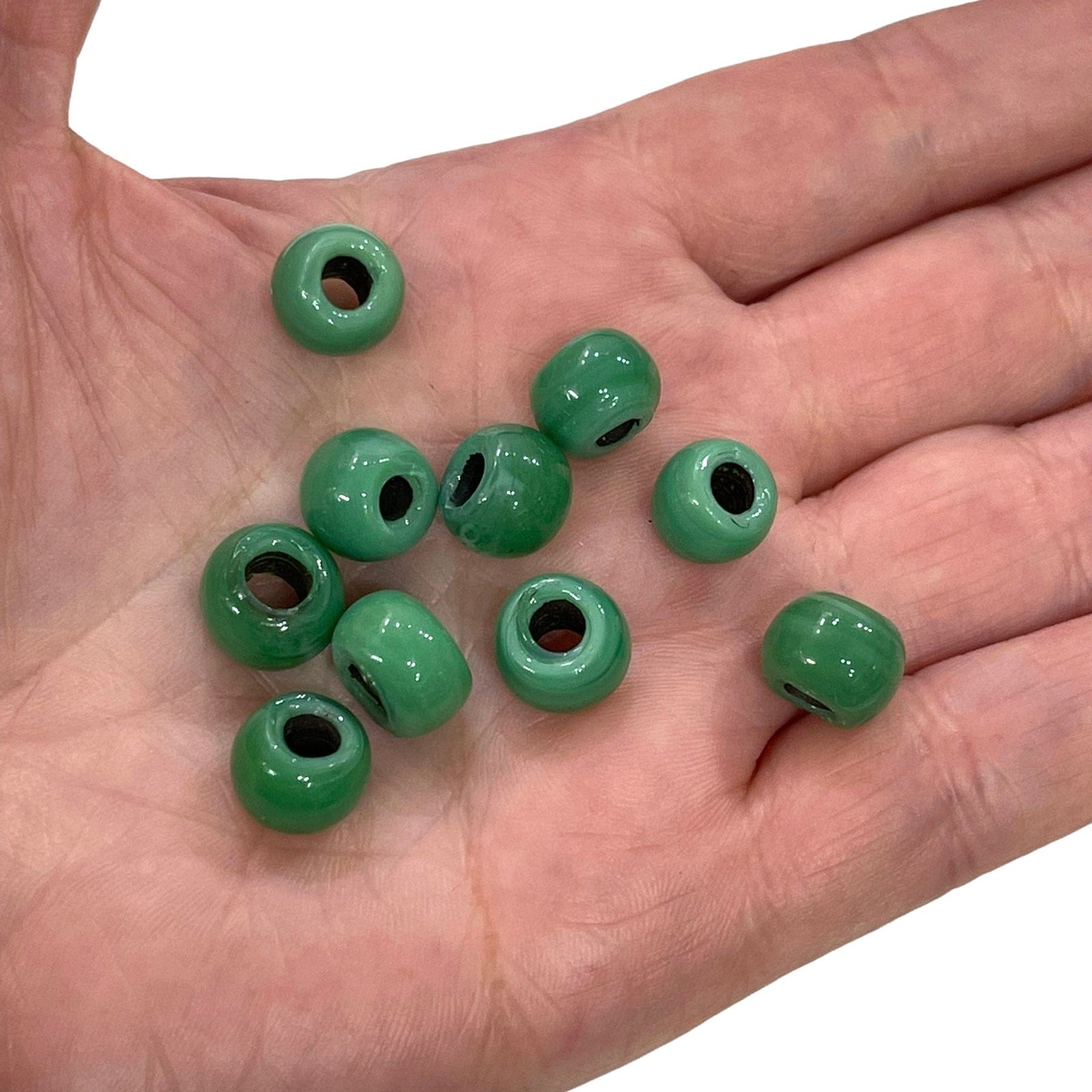 Traditional Turkish Artisan Handmade Round Glass Beads, Large Hole Glass Beads, 10 Beads in a pack
