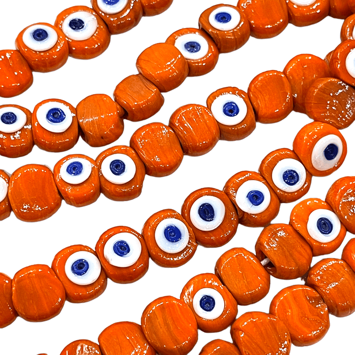 Traditional Turkish Artisan Handmade Glass Evil Eye Beads, Large Hole Evil Eye Glass Beads, 10 Beads per pack