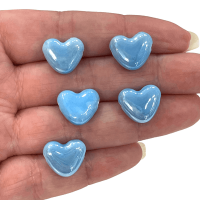 Handgefertigte horizontale blaue Herz-Anhänger aus Keramik, 5 Stück in einer Packung