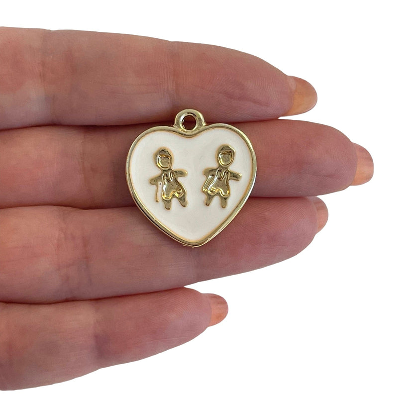 24Kt Gold Plated White Enamelled Heart Pendants, 2 pcs in a pack
