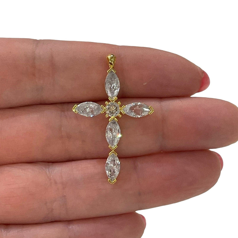 24Kt Gold Plated Stunning Cubic Zirconia Cross Crucifix Pendant