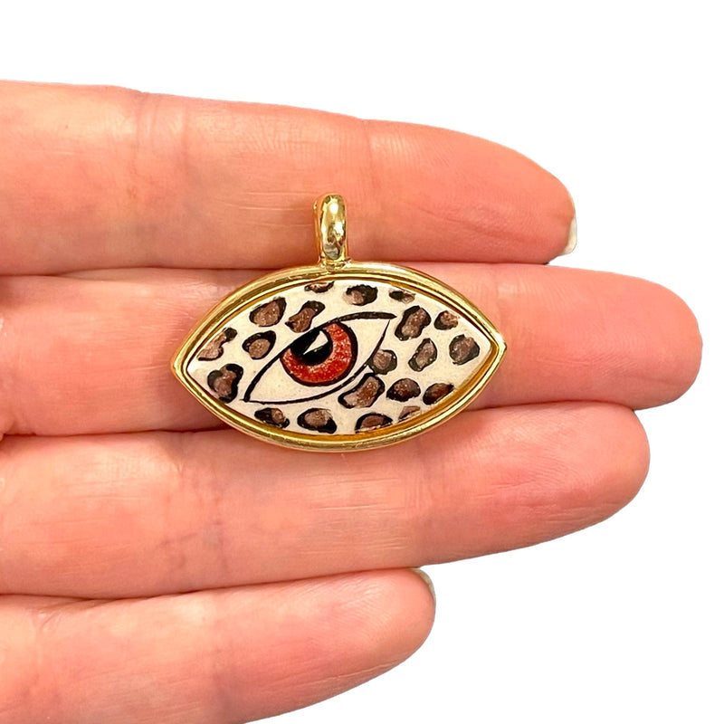 24Kt Gold Plated Hand Made&Paint Ceramic Eye Pendant