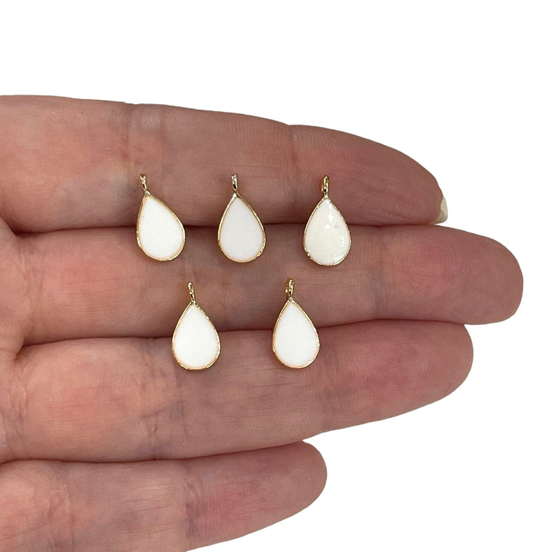 24Kt Gold Plated White Enamelled Drop Charms, 5 pcs in a Pack