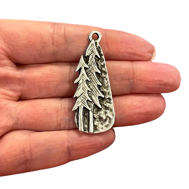 Antique Silver Plated Pine Tree Charm, Trees Silver Charm