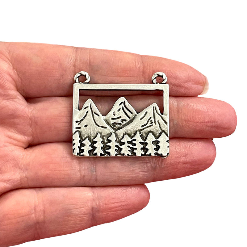 Antique Silver Plated Landscape Forest Pendant, Silver Landscape Forest Pendant