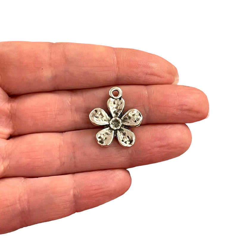 Antique Silver Plated Flower Charms, Silver Flower Charms, 2 pcs in a pack