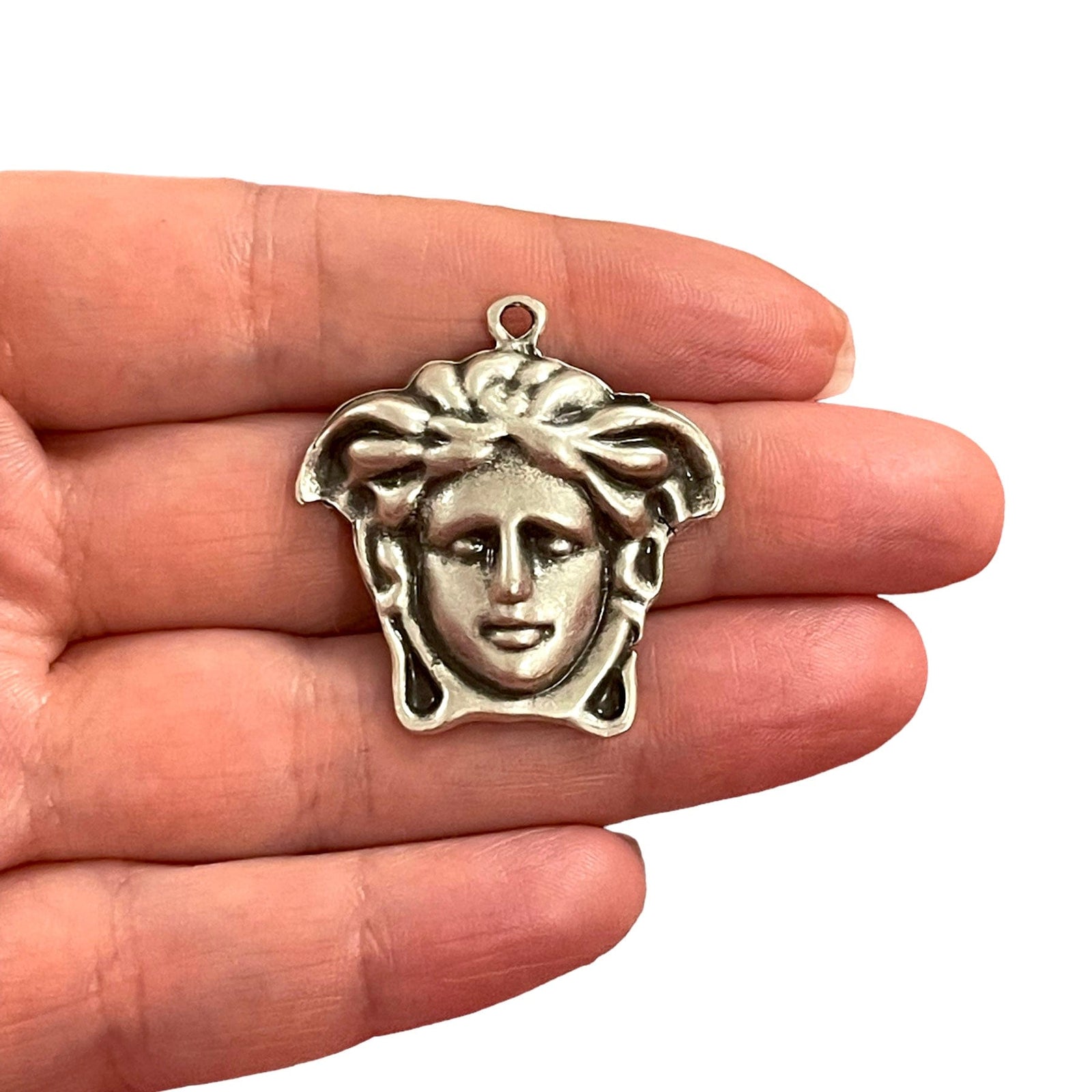 Antique Silver Plated Medusa Pendant, Ancient Greek Mythology Medusa Head Pendant