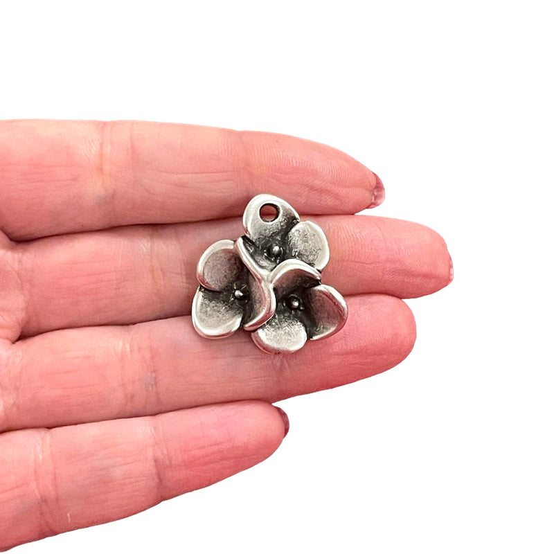Antique Silver Plated Flower Charm