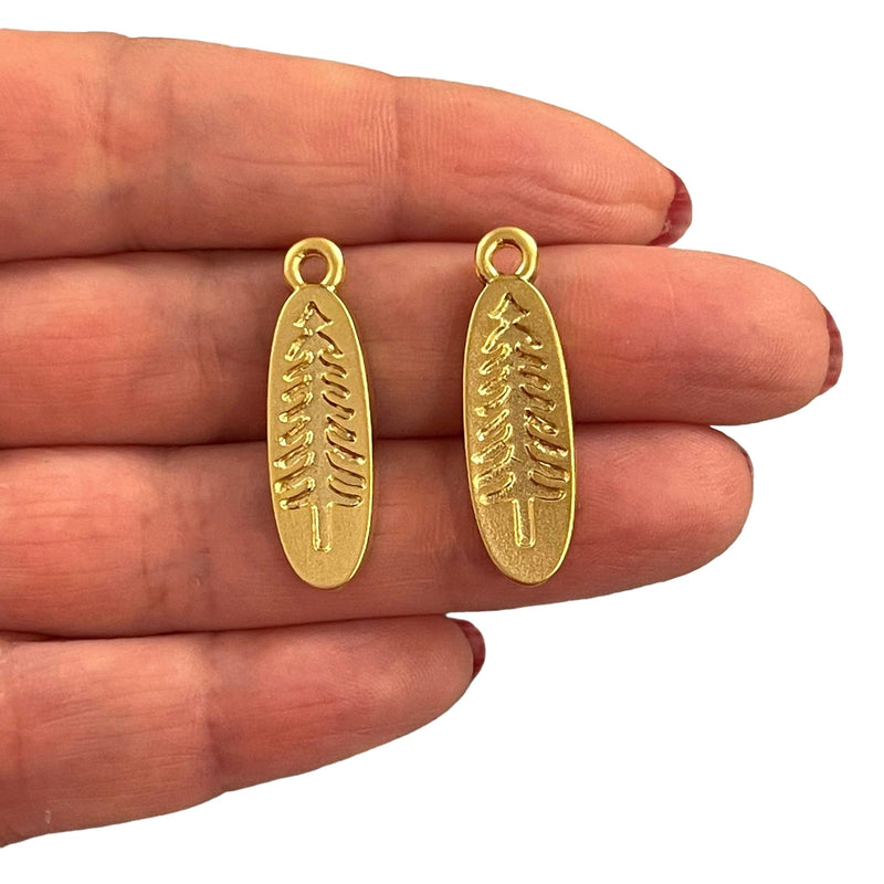 24Kt Matte Gold Plated Pine Tree Charms, 2 pcs in a pack