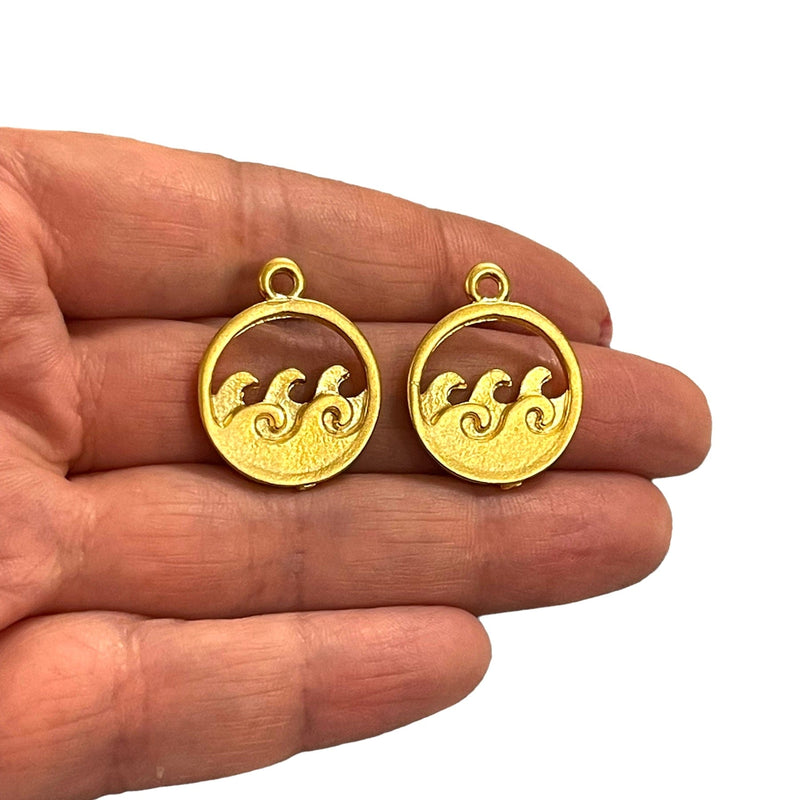 24Kt Matte Gold Plated Ocean Wave Charms, 2 pcs in a pack