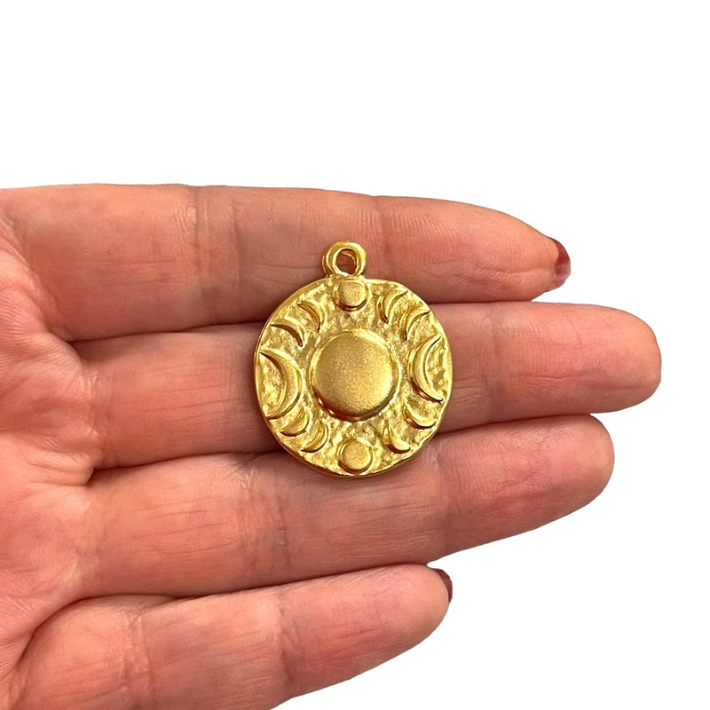 24Kt Matte Gold Plated Phases Of Moon Pendant