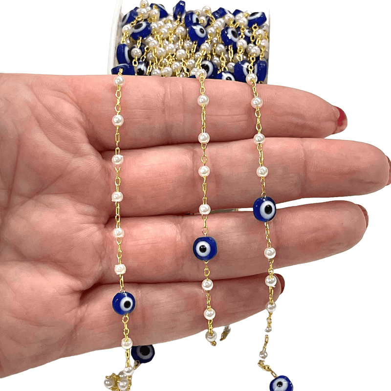 Evil Eye Rosary Chain, 24Kt Gold Plated Rosary Chain,