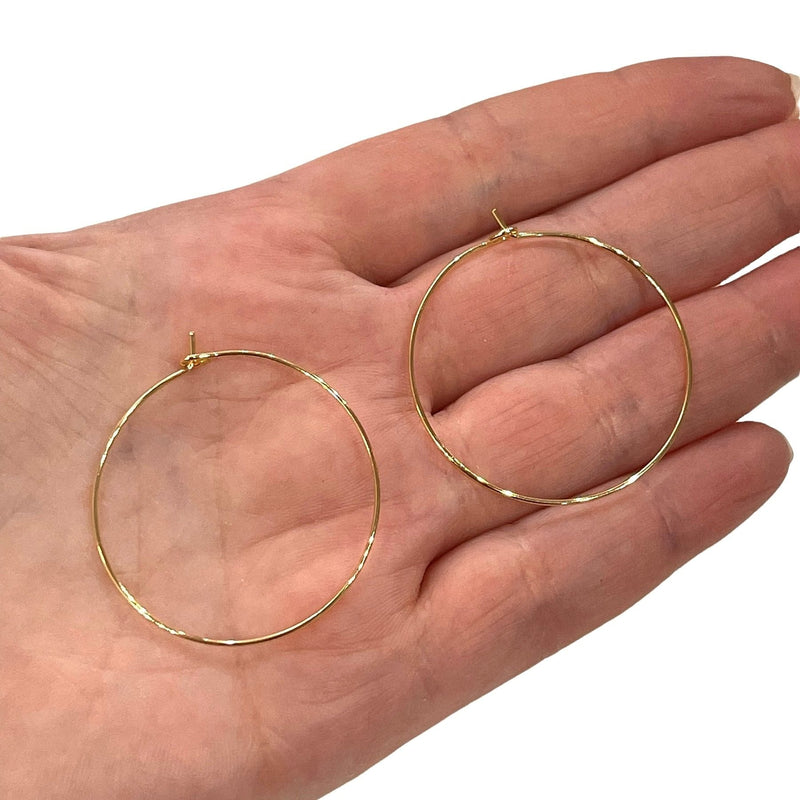 6 Pcs, 24Kt Gold Plated Earring Hoops, 35mm, Gold Earring, Earring Blanks,