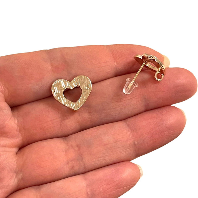 Rose Gold Plated Brass Heart Stud Earrings, 2 pcs in a pack,
