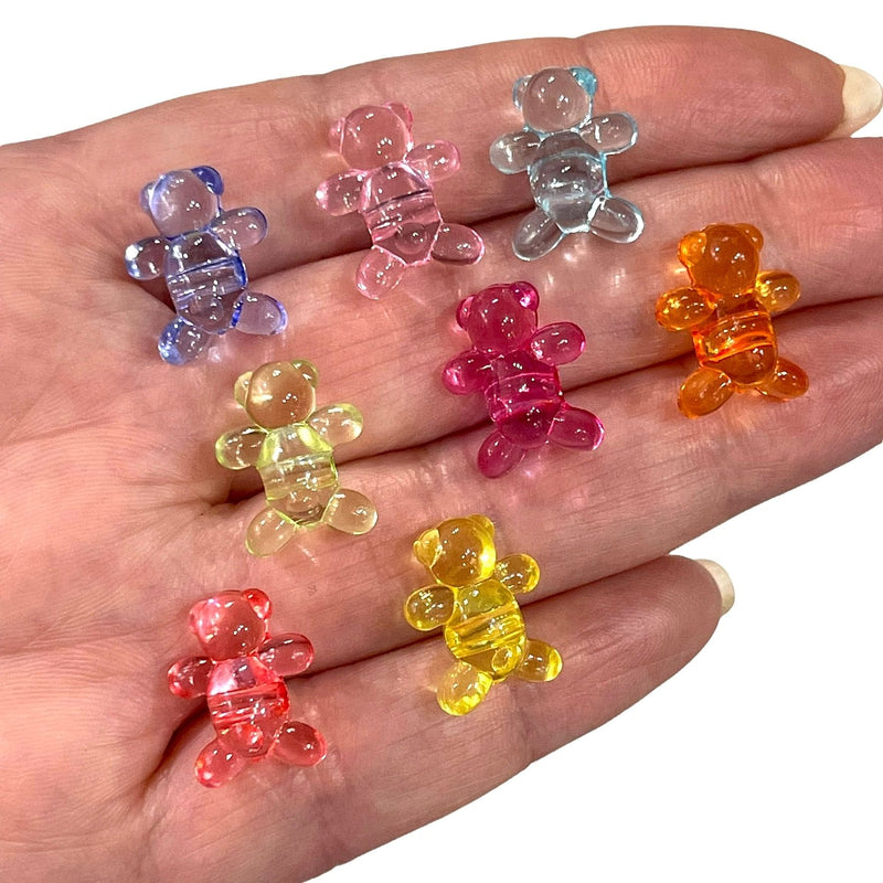 Acrylic Teddy Bear Beads, 15mm Transparent Acrylic Teddy Bear Beads, 50 Gr Pack, Approx 74 Beads in a Pack