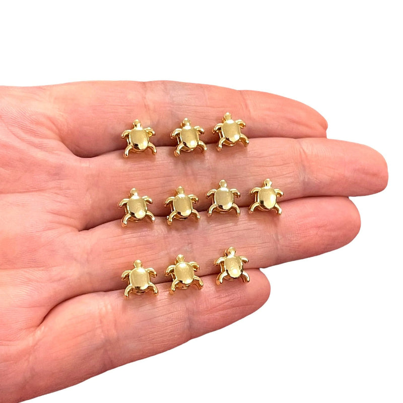 NEW, 24Kt Gold Plated Vertical Hole Turtle Spacer Charms, 10 pcs in a pack