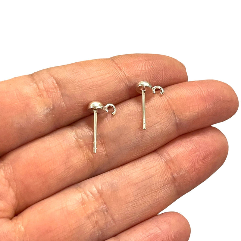 Sterling Sterling 4.5mm Ball Post Earring, 925 Sterling Silver Ball Stud Earring With Open Loop, 2 Pcs in a Pack