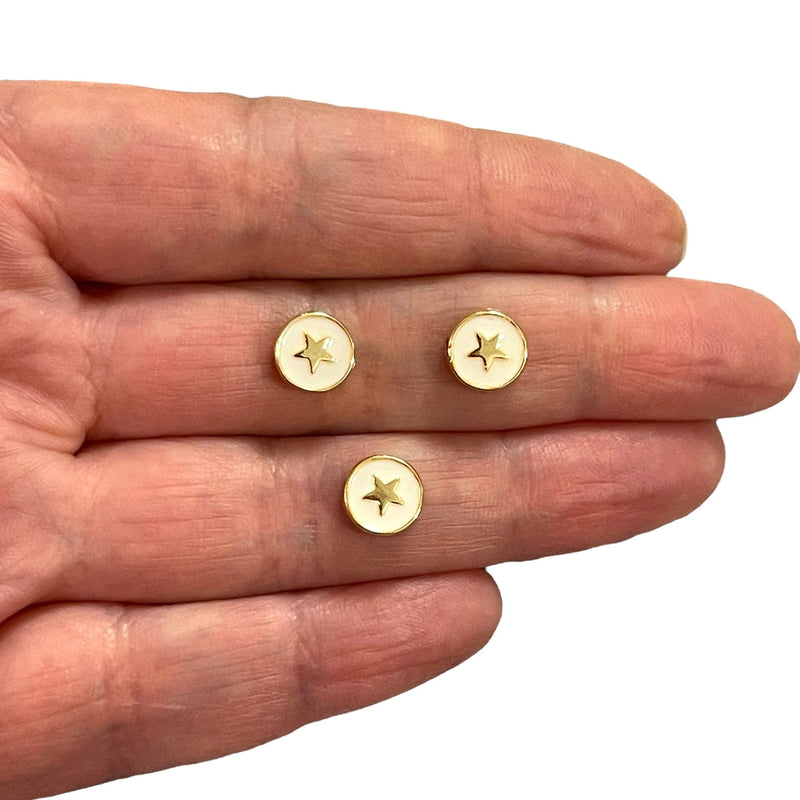 24Kt Gold Plated Double-Sided White Enamelled Star Spacer Charms, 3 pcs in a pack