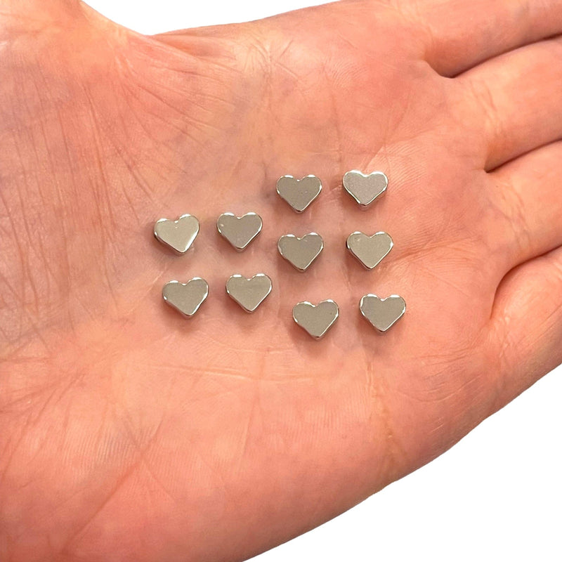 Rhodium Plated Heart Spacer Charms, Horizontal Hole Rhodium Heart Charms