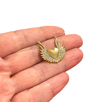 24Kt Gold Plated CZ Micro Pave Angel Wing Charm