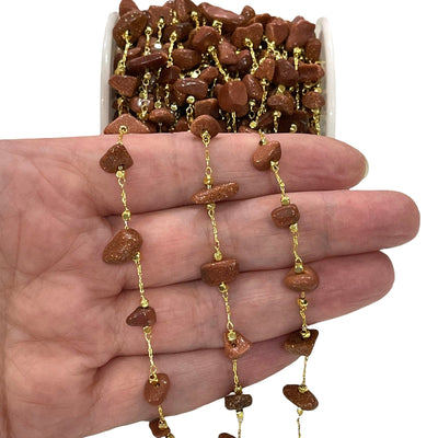 Sandstone Rosary Chain, 24Kt Gold Plated Gemstone Chain,