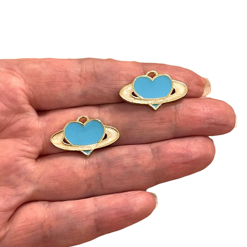 24Kt Gold Plated Blue Enamelled Heart Universe Charms, 2 pcs in a pack