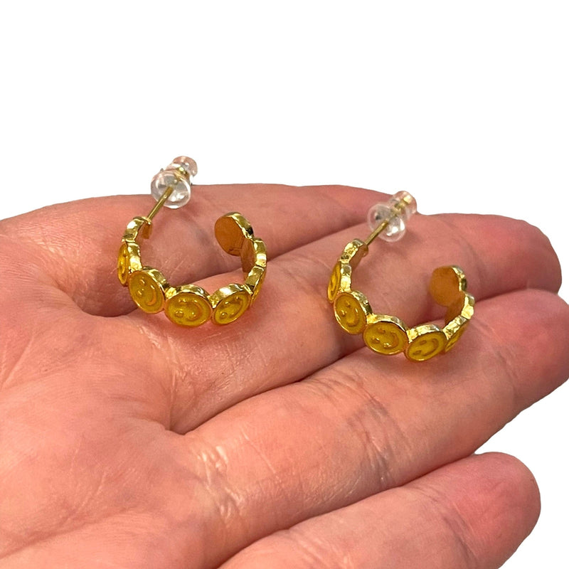 24Kt Gold Plated Yellow Enamelled Smiley Face Earrings