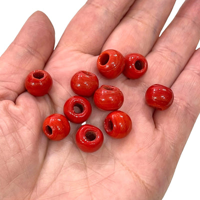 Traditional Turkish Artisan Handmade Round Glass Beads, Large Hole Glass Beads, 10 Beads in a pack