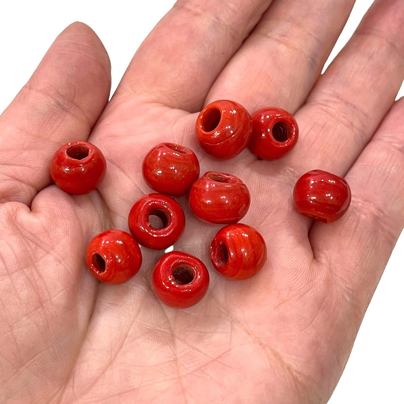 Traditional Turkish Artisan Handmade Round Glass Beads, Large Hole Glass Beads, 10 Beads in a pack