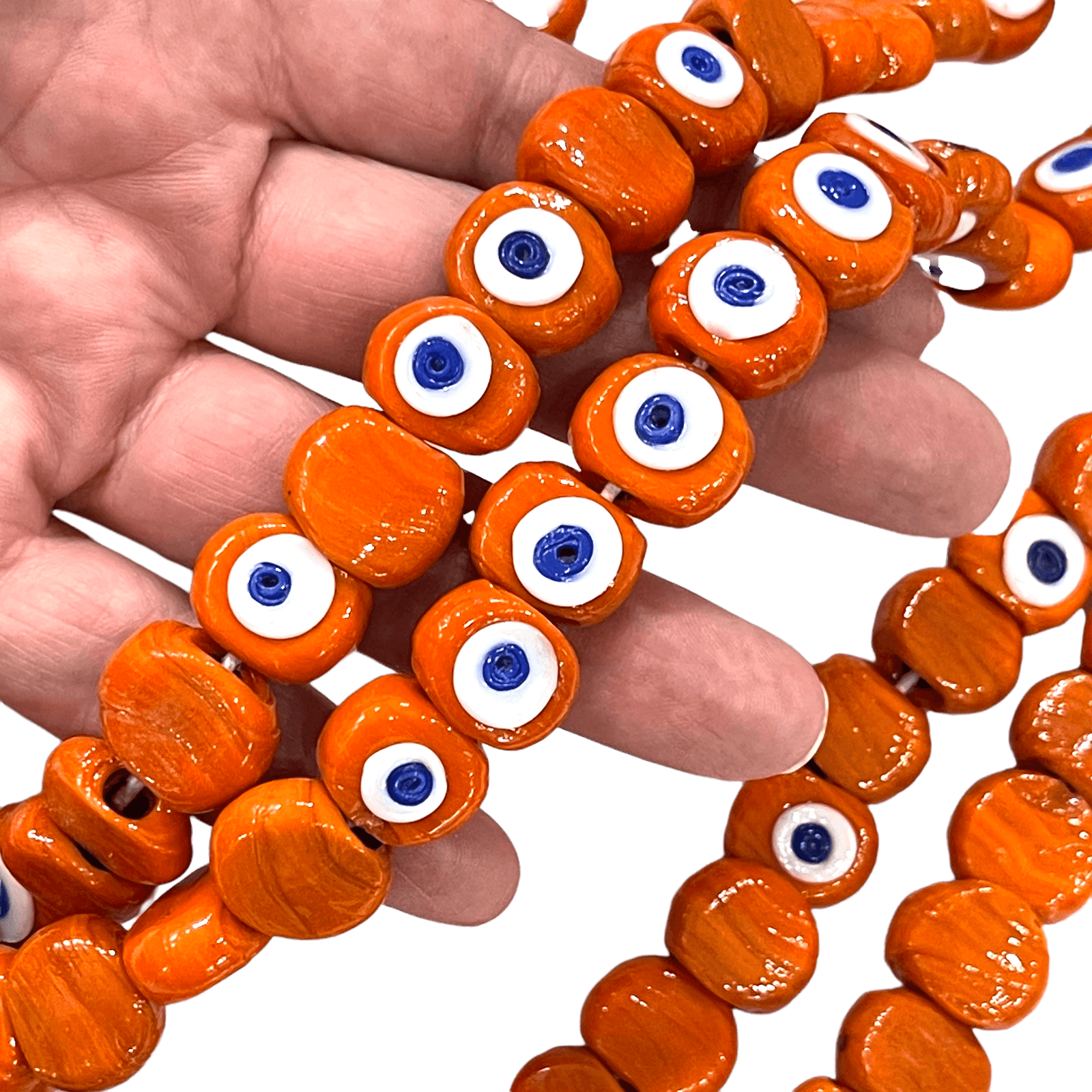 Traditional Turkish Artisan Handmade Glass Evil Eye Beads, Large Hole Evil Eye Glass Beads, 25 Beads per pack