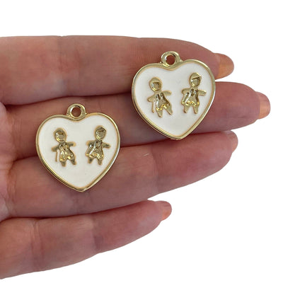 24Kt Gold Plated White Enamelled Heart Pendants, 2 pcs in a pack