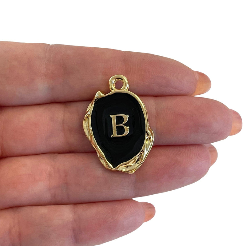 24Kt Gold Plated Black Enamelled Initial Pendant, A-Z Initial Pendant