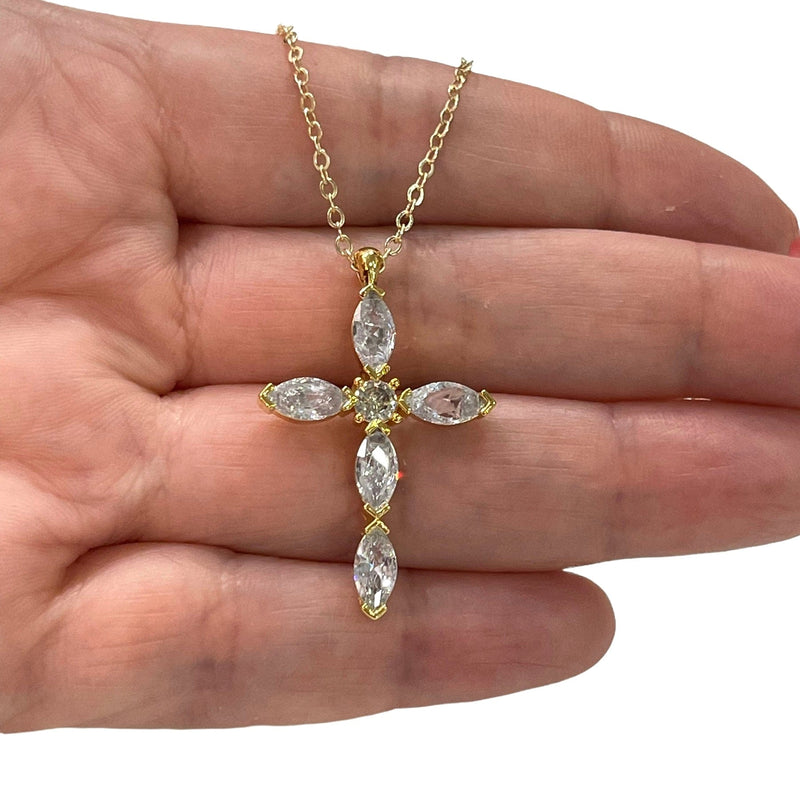 24Kt Gold Plated Stunning Cubic Zirconia Cross Crucifix Pendant