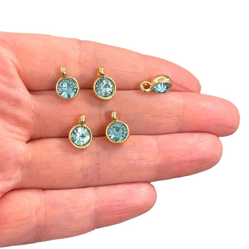 24Kt Gold Plated Aquamarine Swarovski Charms, 5 pcs in a pack